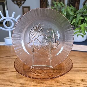 Vintage Arcoroc Rosaline Pink Swirl Glass Plates - Set of 2